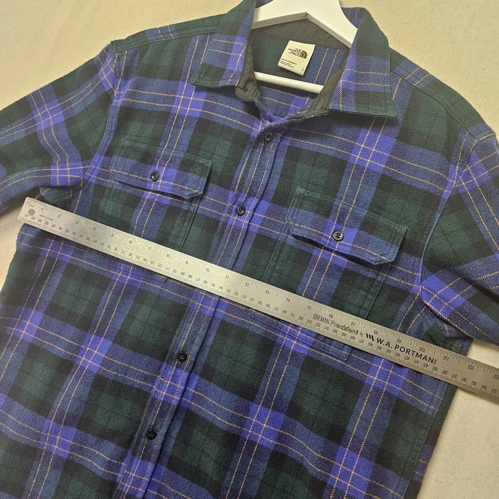 The North Face Arroyo Men's Large Bluish Purple Green Gold Plaid Flannel Shacket
